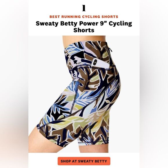 Sweaty Betty Womens Size Small Power 9 Inch Green Paper Leaf Print Biker Shorts - Picture 3 of 15